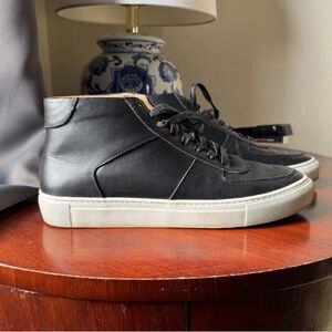 Classic Black Leather Mid-Top Sneakers